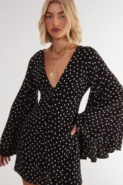 Polka Dot Button Down Extreme Flared Sleeve Mini Dress | Nasty Gal
