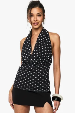 Polka Dot Mesh Halter Neck Cowl Top | Nasty Gal