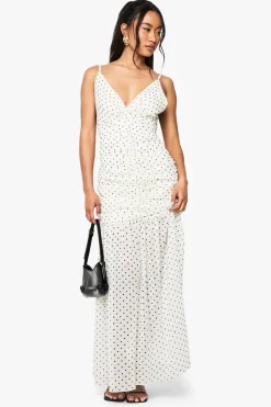 Polka Dot Ruched Plunge Maxi Dress | Nasty Gal