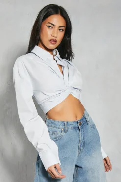 Poplin Twist Front Cropped Shirt | Nasty Gal