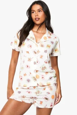 Postcard Print Short Sleeve Shirt & Shorts Pyjama Set | Nasty Gal