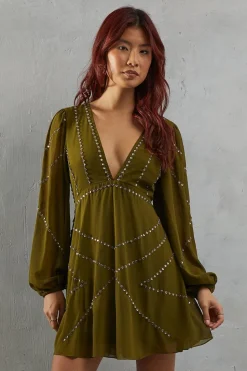 Premium Chiffon Embellished Sequin Plunge Neck Mini Dress | Nasty Gal