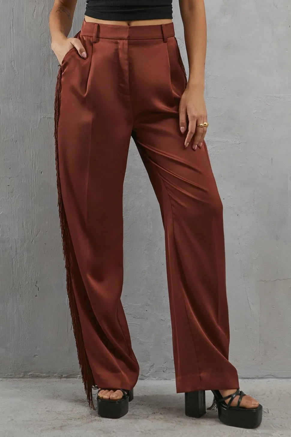 Premium Fringe Side Straight Leg Trouser | Nasty Gal