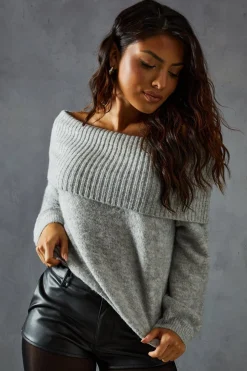 Premium Knit Bardot Foldover Jumper | Nasty Gal
