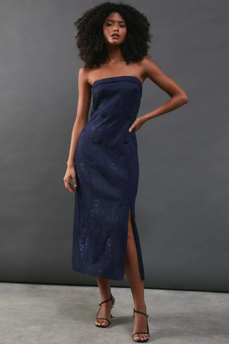 Premium Lace Jacquard Bandeau Double Breasted Midi Dress | Nasty Gal