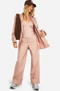 Premium Pinstripe Turn Cuff Wide Leg Trousers | Nasty Gal