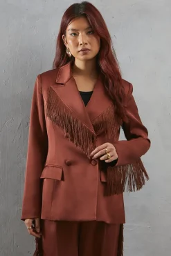 Premium Satin Fringe Double Breasted Blazer | Nasty Gal
