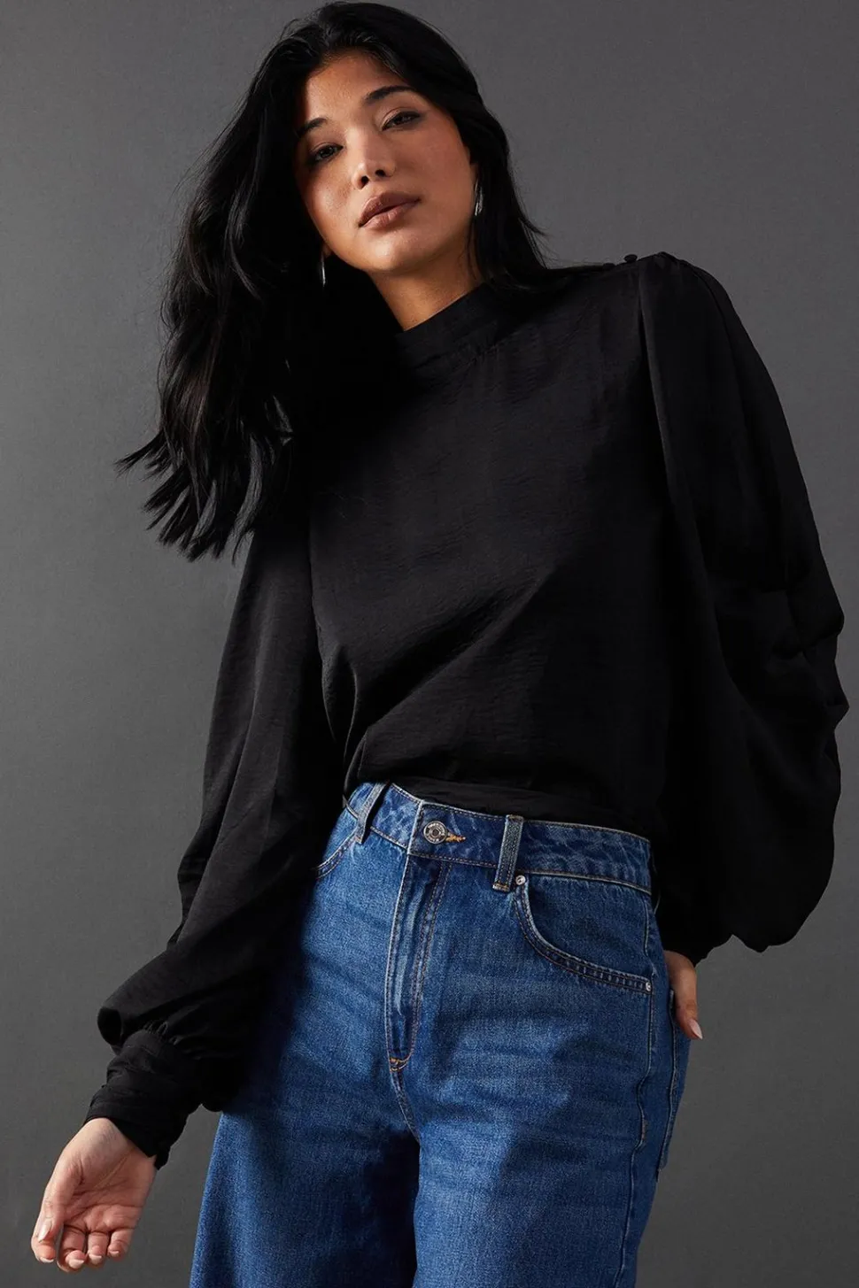 Premium Satin High Neck Pleat Detail Blouse | Nasty Gal