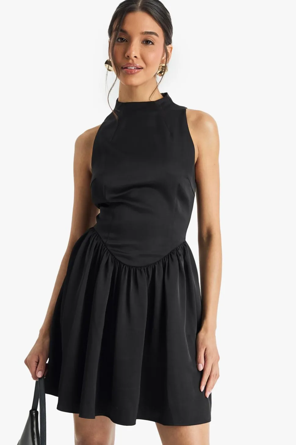 Premium Satin High Neck Volume Mini Dress | Nasty Gal