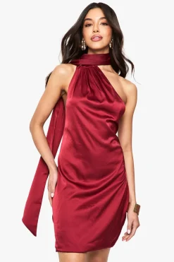 Premium Satin Scarf Detail Mini Dress | Nasty Gal