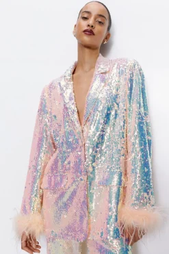Premium Sequin Feather Trim Blazer | Nasty Gal