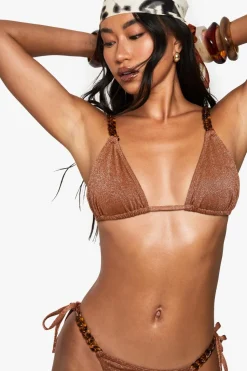 Premium Swim Chain Strap Glitter Triangle Bikini Top | Nasty Gal