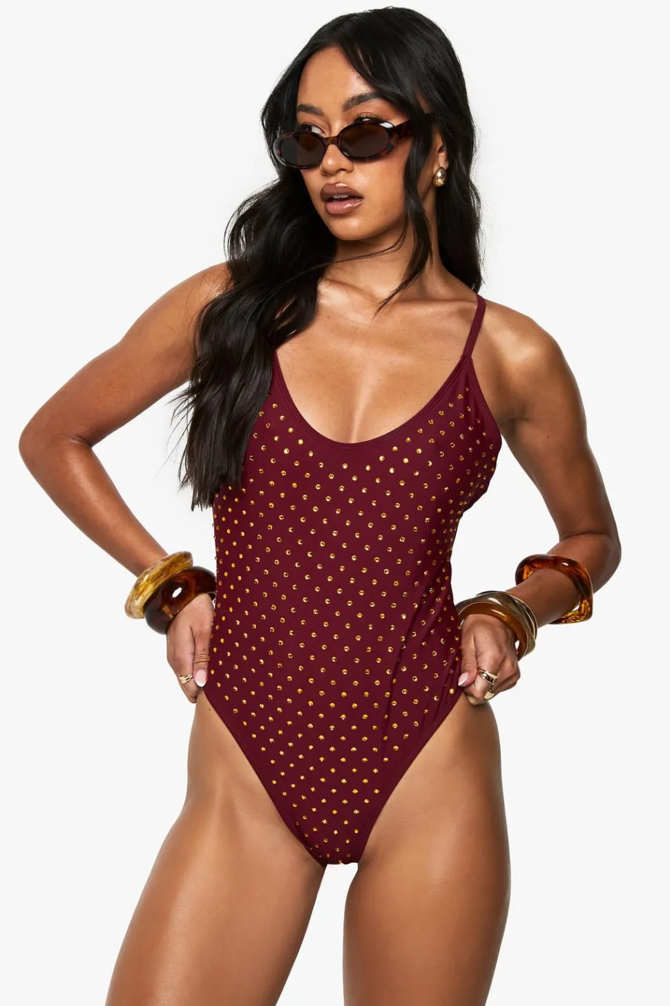 Premium Swim Hot Fix Diamante Backless Swimsuit | Nasty Gal