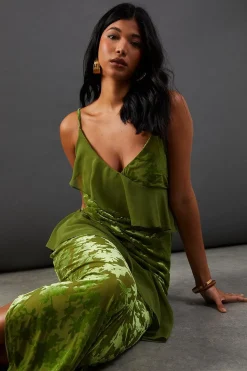 Premium Velvet Chiffon Mix Frill Strappy Midaxi Dress | Nasty Gal