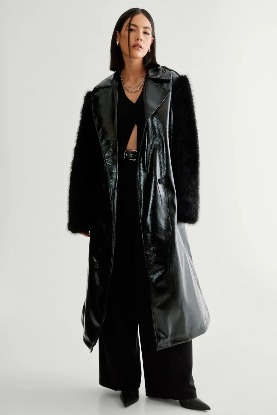 Premium Vinyl Fur Trim Coat | Nasty Gal