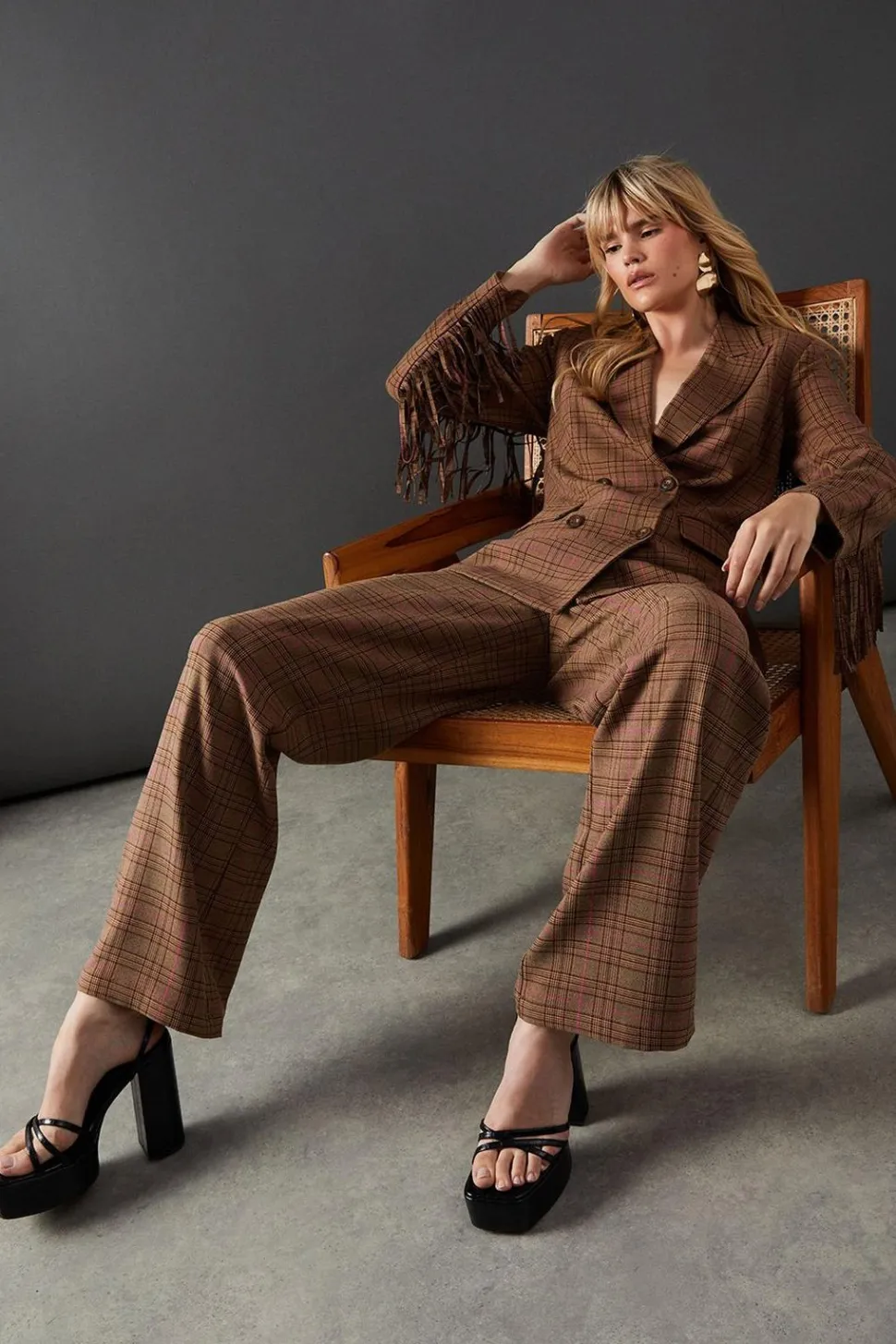 Premium Wide Leg Heritage Check Trousers | Nasty Gal