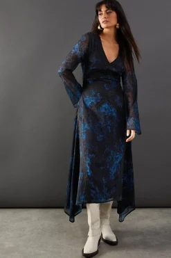 Print Chiffon Lace Insert Midi Dress | Nasty Gal