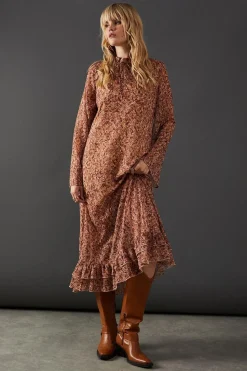 Print Chiffon Ruffle Tie Neck Midi Dress | Nasty Gal