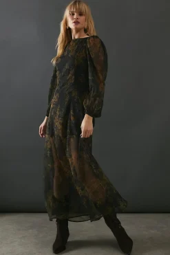 Printed Chiffon Long Sleeve Maxi Dress | Nasty Gal