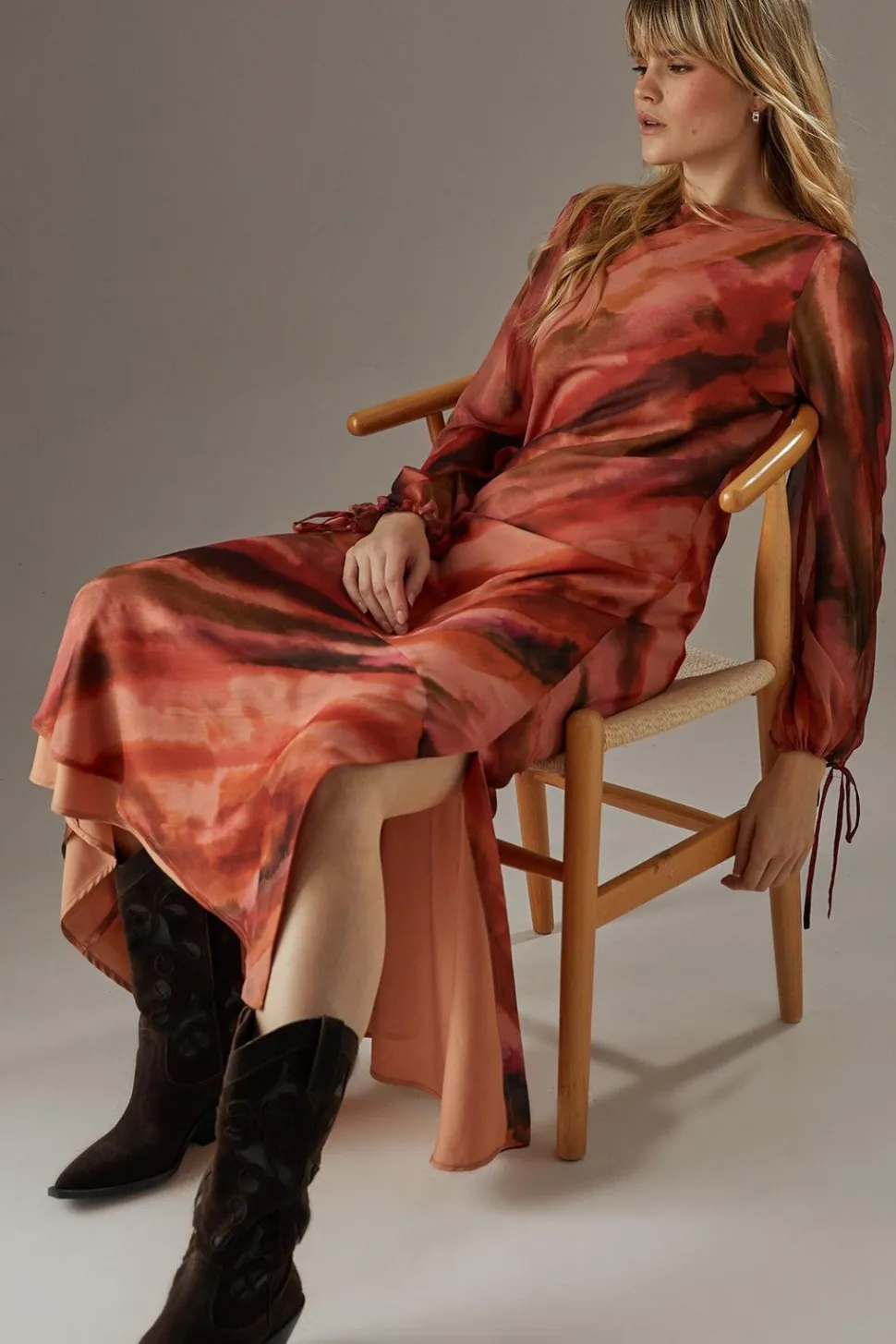 Printed Chiffon Volume Sleeve Maxi Dress | Nasty Gal