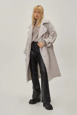 Quilted Oversized Mac Coat With Belt | Nasty Gal