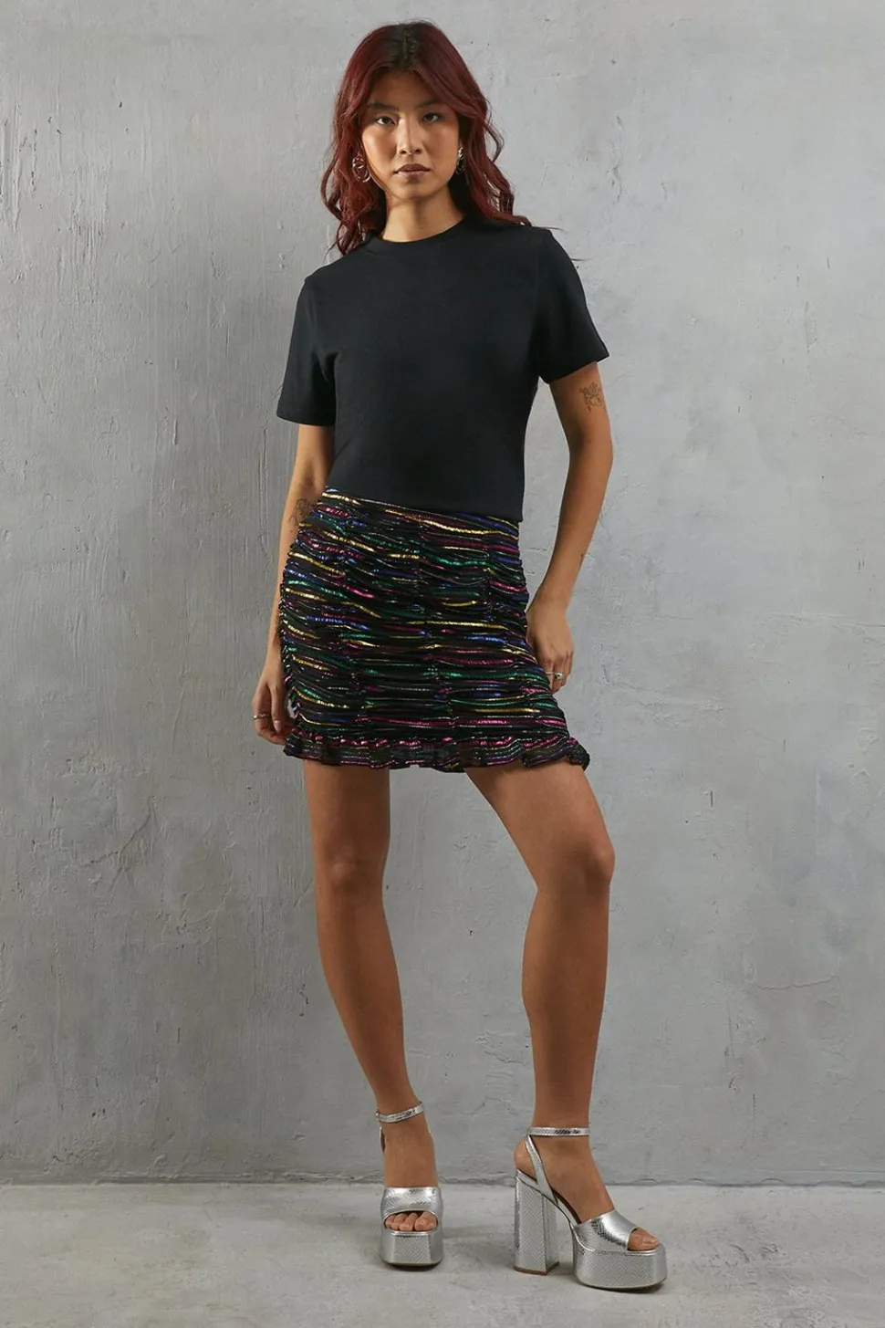 Rainbow Metallic Mini Skirt | Nasty Gal