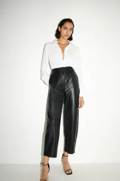 Real Leather Barrel Leg Trouser | Nasty Gal