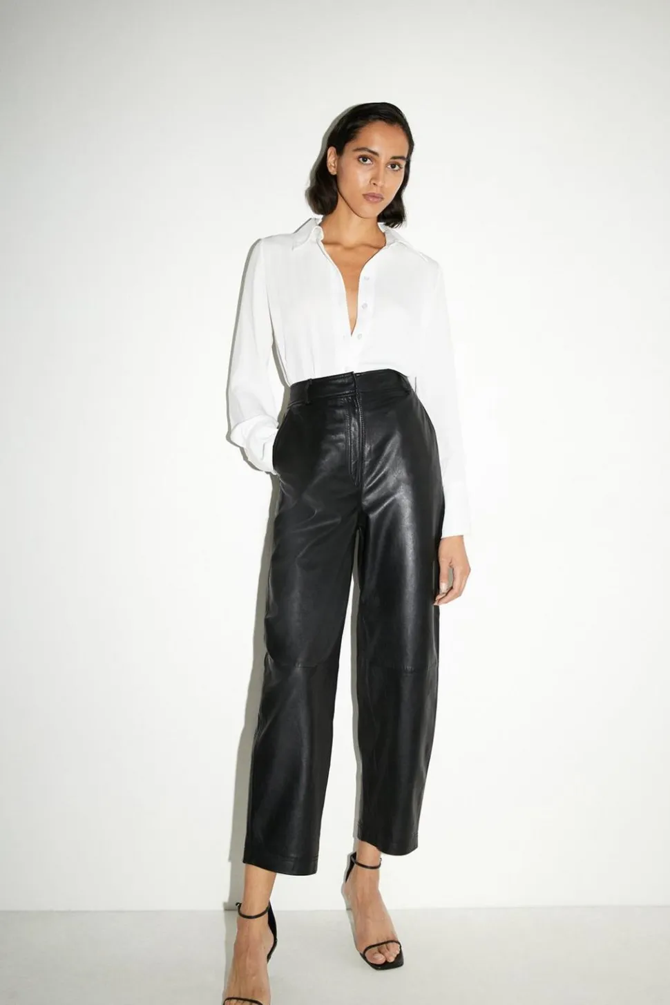 Real Leather Barrel Leg Trouser | Nasty Gal