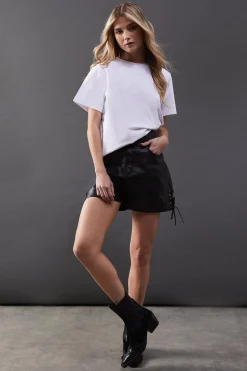 Real Leather Whipstitch Detail Shorts | Nasty Gal
