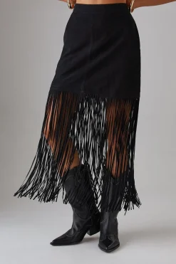 Real Suede Fringed Maxi Skirt | Nasty Gal