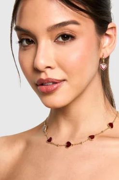 Red Enamel Scattered Heart Necklace | Nasty Gal