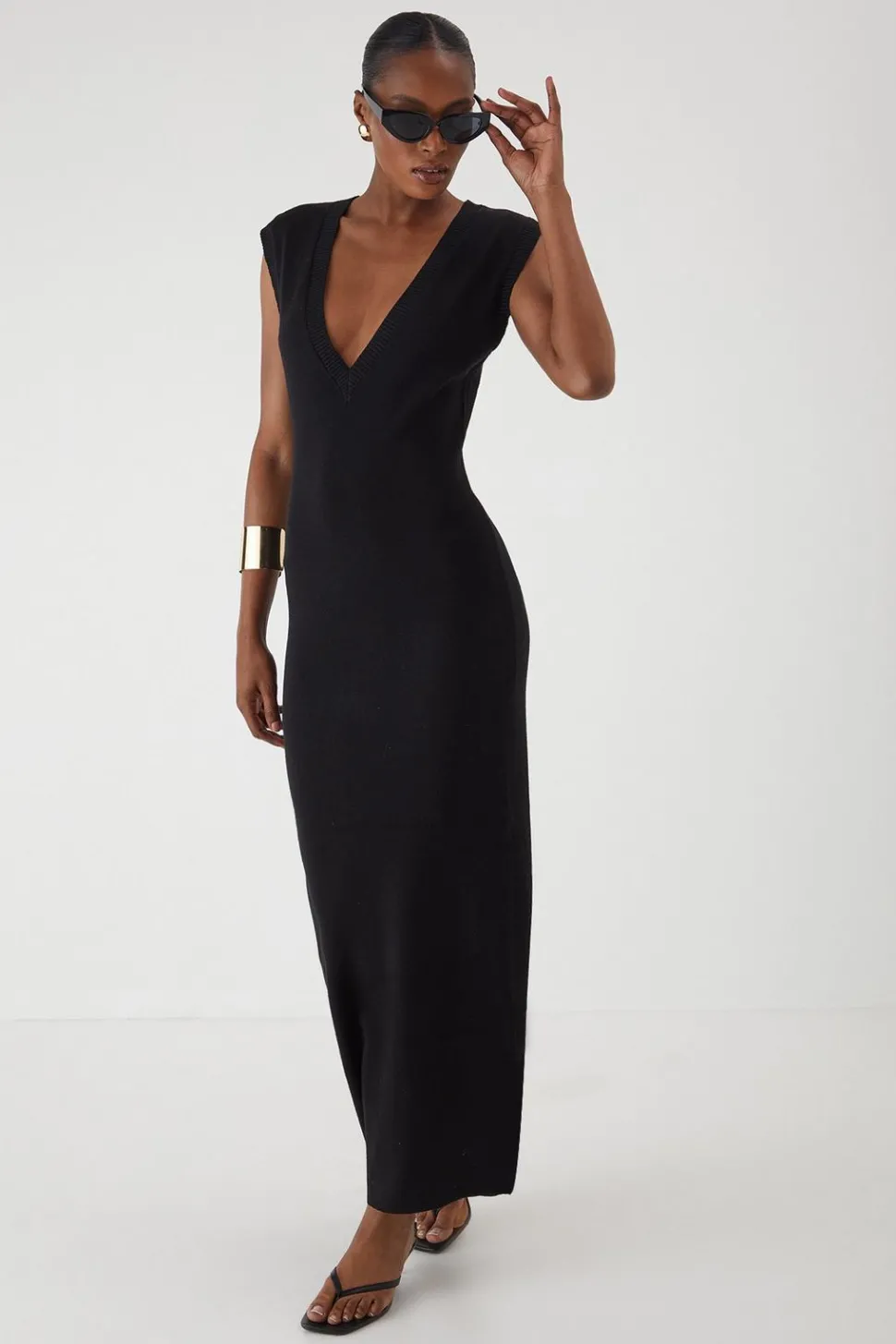 Rib Knit Plunge Sleeveless Vest Fitted Maxi Dress | Nasty Gal