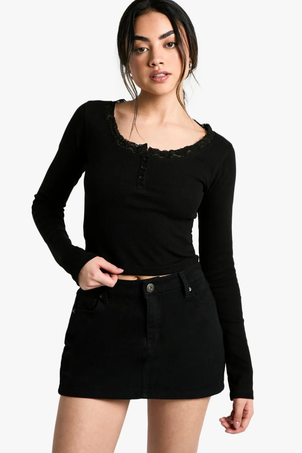 Rib Long Sleeve Top With Lace Trim | Nasty Gal