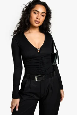 Rib Plunge Front Trim Detail Bodysuit | Nasty Gal