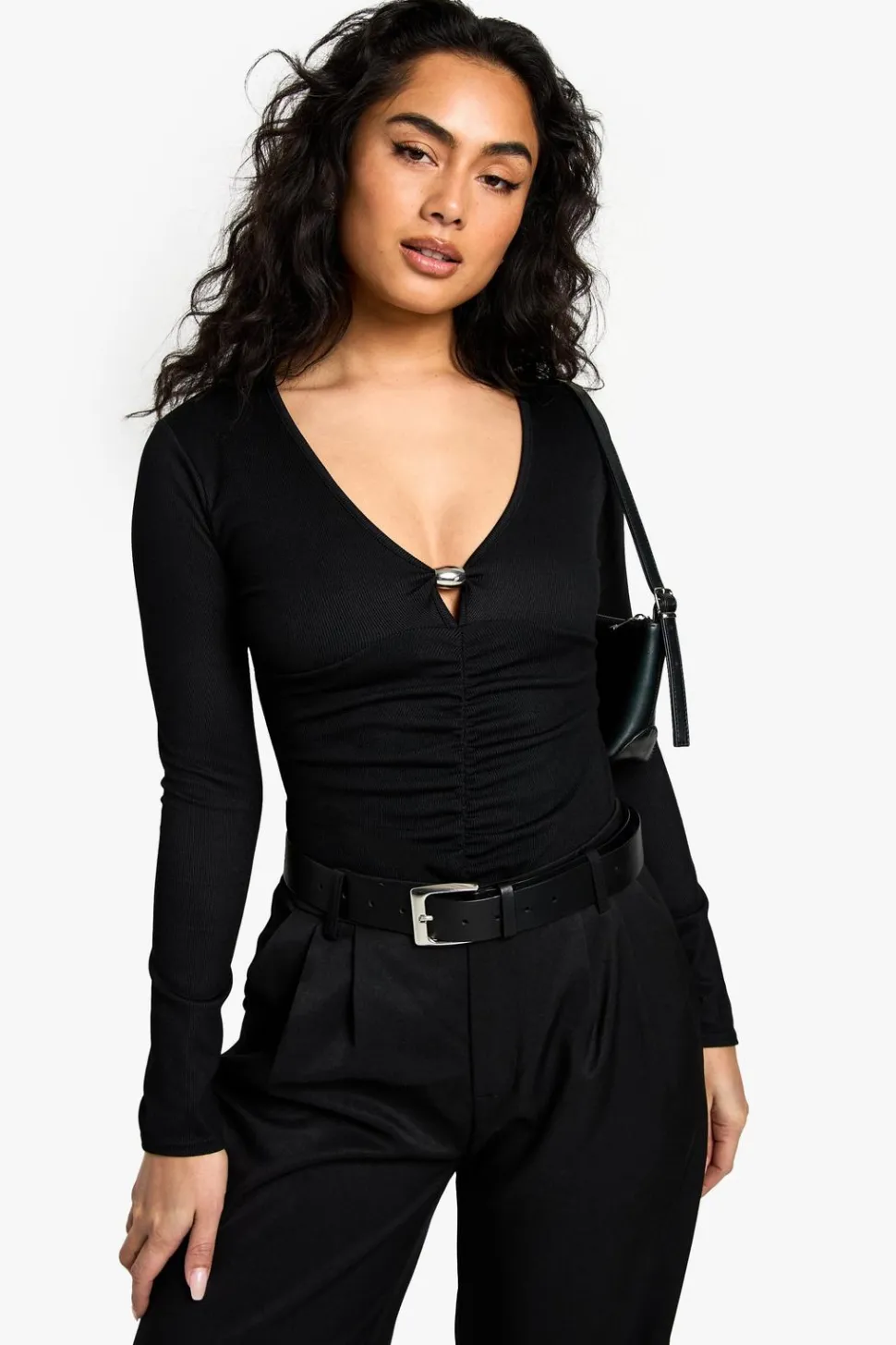 Rib Plunge Front Trim Detail Bodysuit | Nasty Gal
