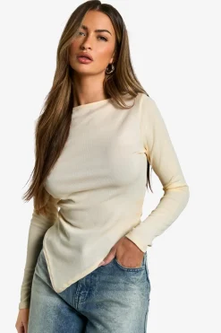 Rib Slash Neck Asym Hem Top | Nasty Gal