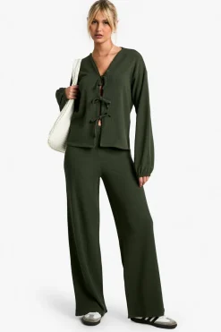 Rib Tie Front Blouse and Trouser Co-ord | Nasty Gal