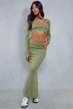 Rib Tie Neck Top & Maxi Skirt Co-ord | Nasty Gal