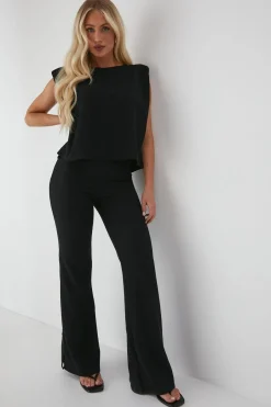 Ribbed Boxy Side Split Top & Flare Trouser Lounge Set | Nasty Gal