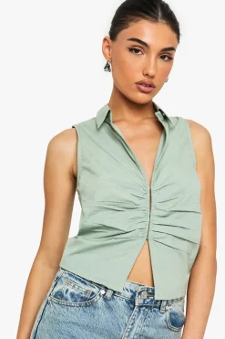 Ruched Poplin Sleeveless Waistcoat | Nasty Gal