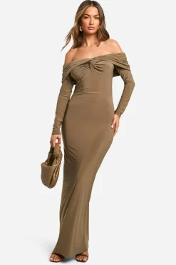 Ruched Twist Detail Bardot Maxi Dress | Nasty Gal