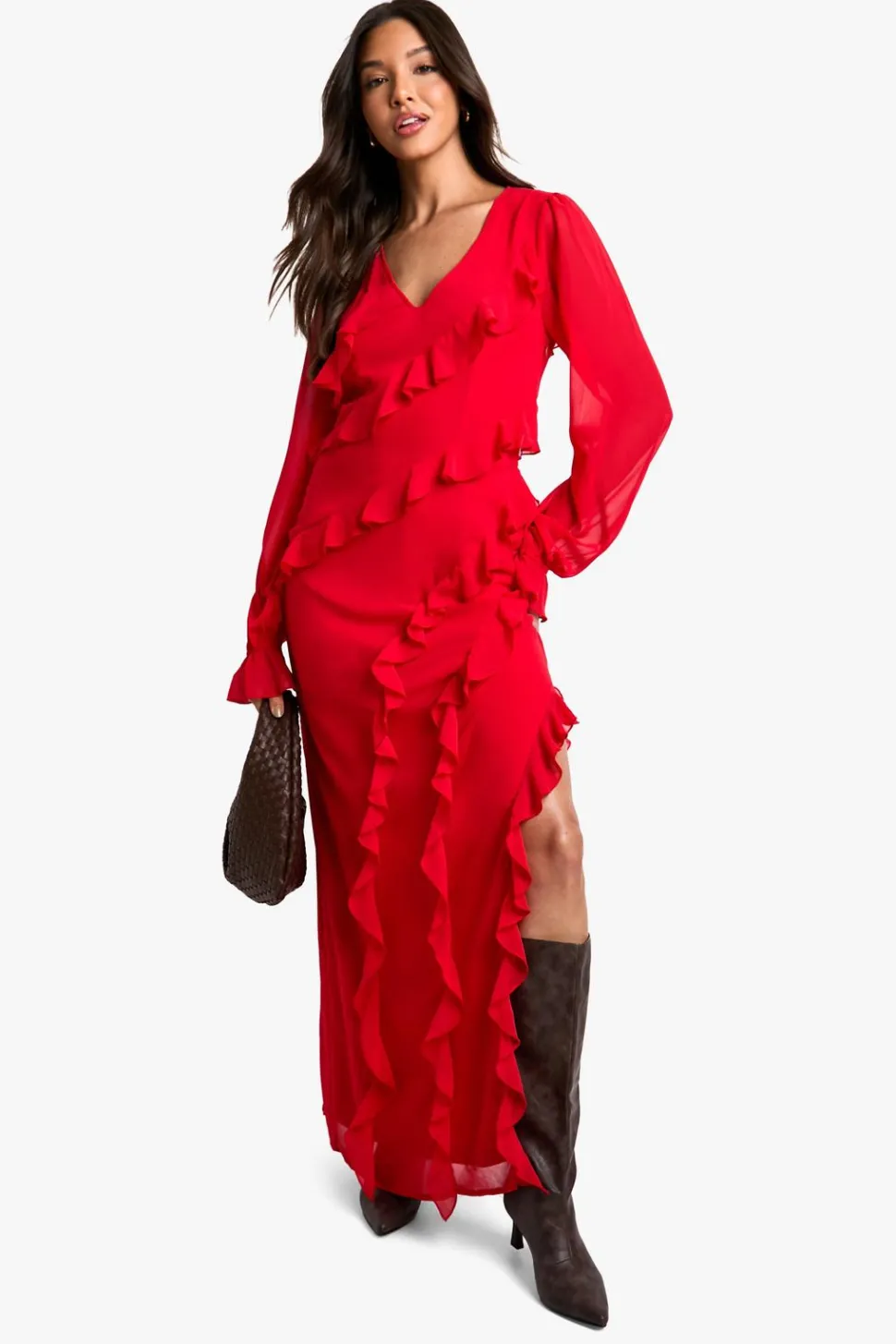 Ruffle Long Sleeve Chiffon Maxi Dress | Nasty Gal
