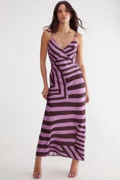 Satin Abstract Stripe Maxi Slip Dress | Nasty Gal