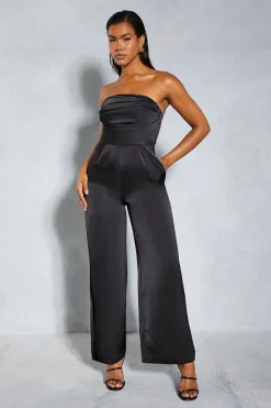 Satin Bandeau Ruched Bust Straight Leg Jumpsuit | Nasty Gal