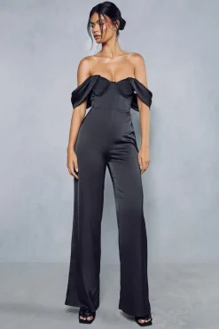 Satin Corset Bardot Jumpsuit | Nasty Gal