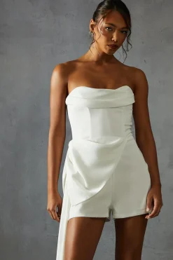 Satin Draped Bow Playsuit | Nasty Gal