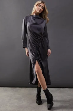 Satin Drawstring Detail Midi Dress | Nasty Gal