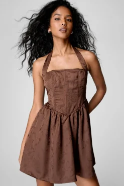 Satin Floral Jacquard Halter Neck Boned Corset Mini Dress | Nasty Gal