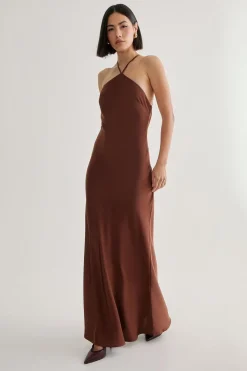 Satin Halter Neck Cowl Back Maxi Dress | Nasty Gal