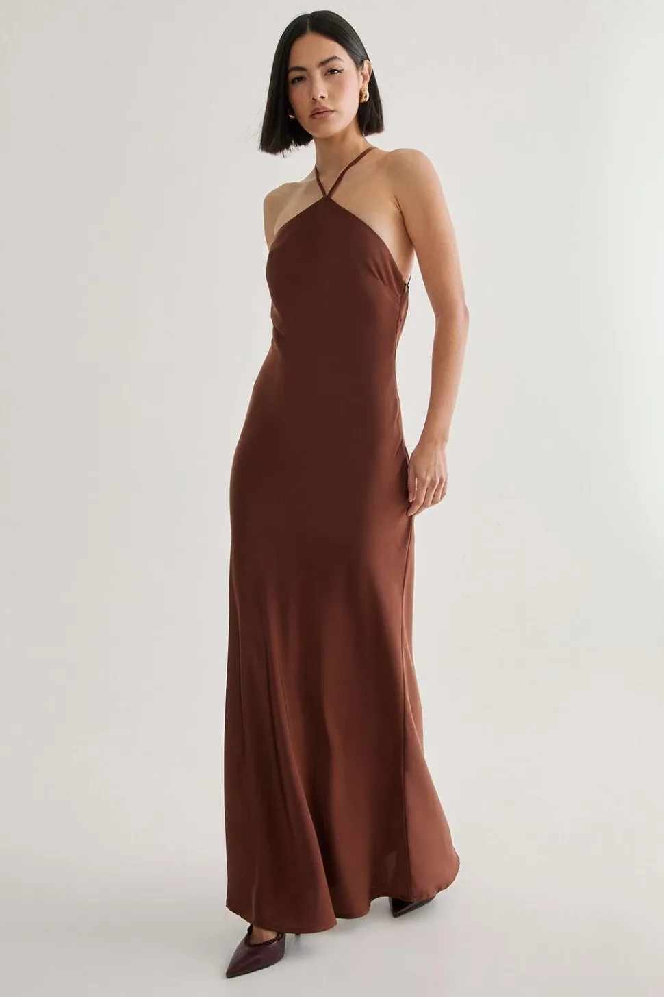 Satin Halter Neck Cowl Back Maxi Dress | Nasty Gal